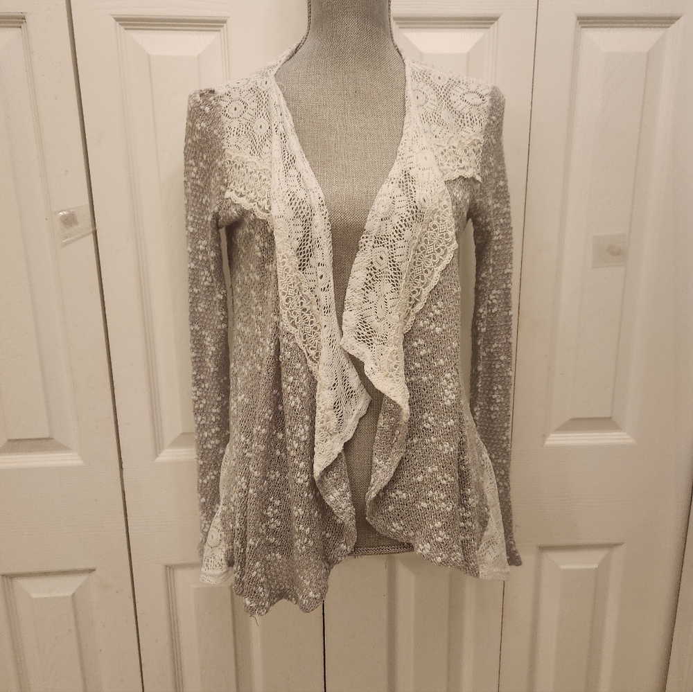 Blu Planet Women's Lace Trim Open Cardigan Sweater